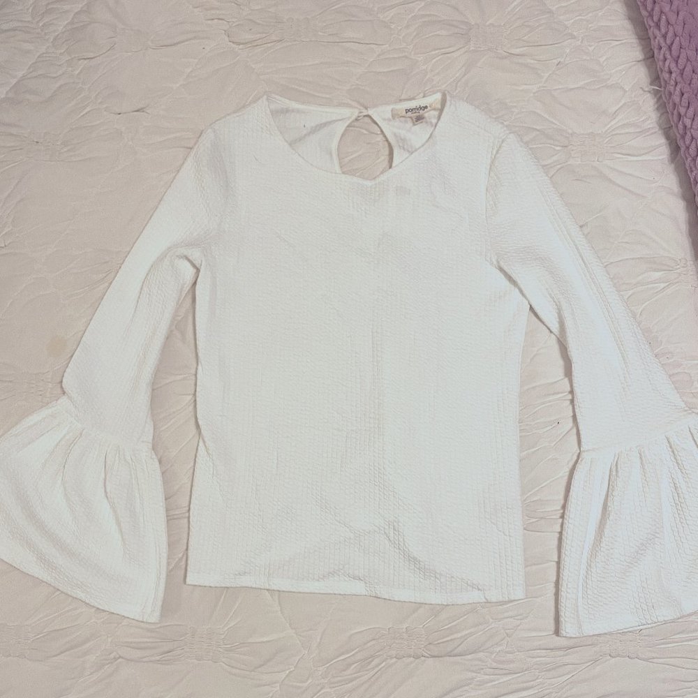 Porridge white long ribbed bell sleeve top by Anthropologie